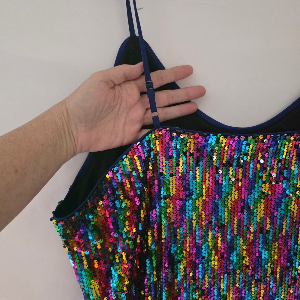Allegra K Womens XXXL Rainbow Sequin Mini Dress Adjustable Strap‎  Glam Party - Picture 5 of 12